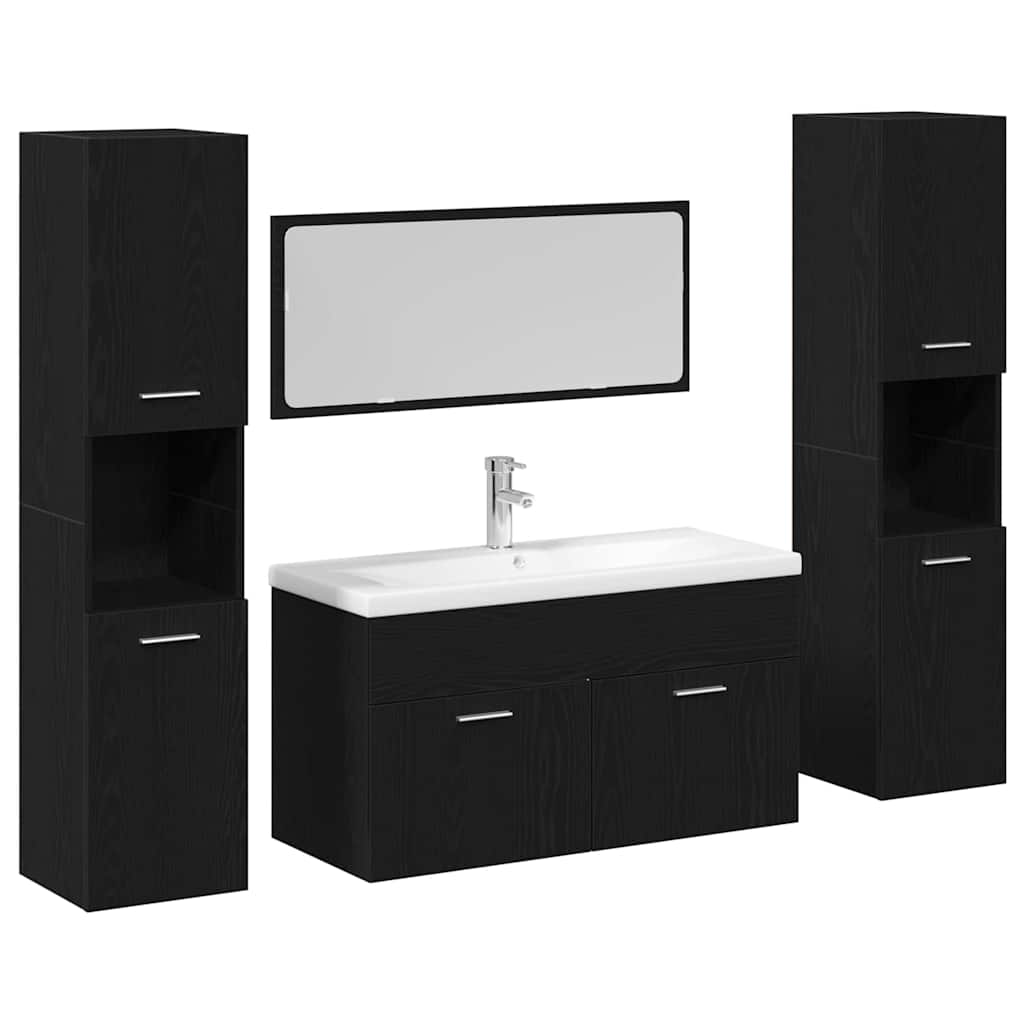 Bathroom Furniture Set 4 pcs Black Oak 30 x 30 x 130 cm